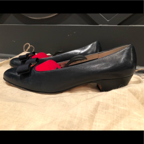 Authentic Salvatore Ferragamo Bow Block Heel Flats